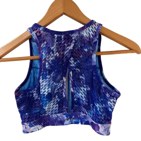 Peloton Womens High Neck Sports Bra Top Blue Purple Print Keyhole Back Size S - Picture 11 of 13